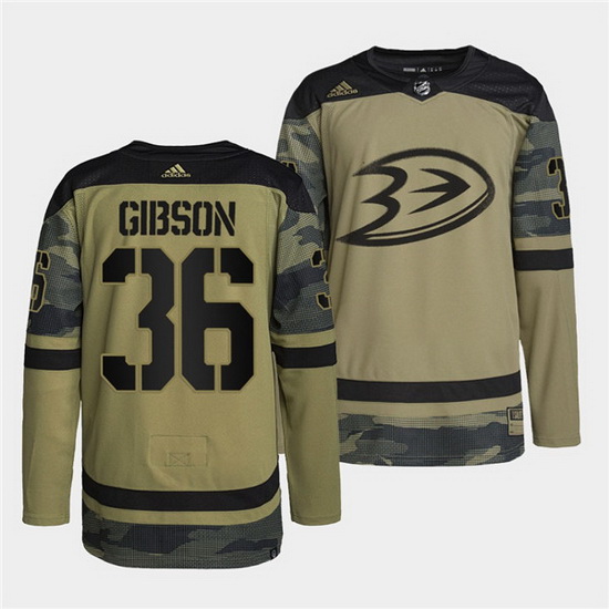 Men Anaheim Ducks 36 John Gibson 2022 Camo Military Appreciation