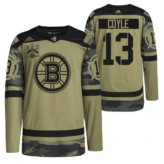 Men Boston Bruins 13 Charlie Coyle 2022 Camo Military Appreciation Night Stitched jersey