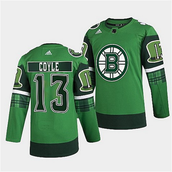 Men Boston Bruins 13 Charlie Coyle 2022 Green St Patricks Day Wa