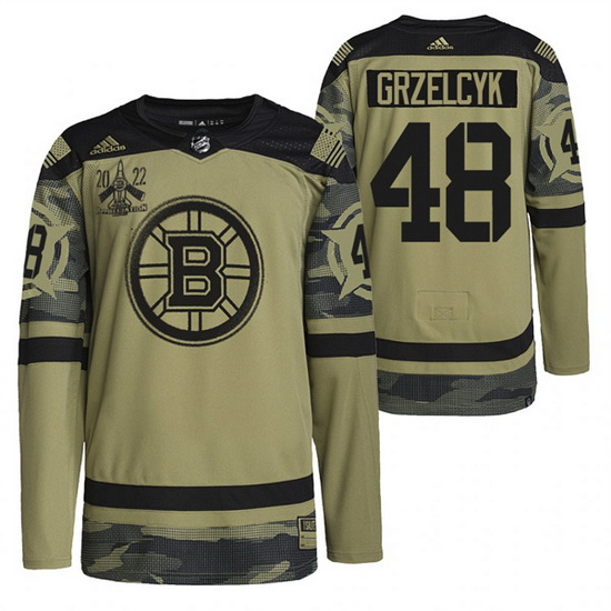 Men Boston Bruins 48 Matt Grzelcyk 2022 Camo Military Appreciation Night Stitched jersey