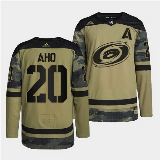 Men Carolina Hurricanes 20 Sebastian Aho 2022 Camo Military Appr