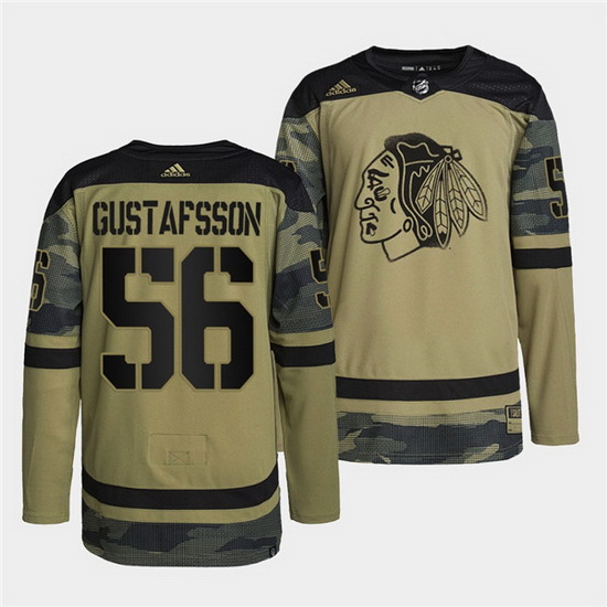 Men Chicago Blackhawks 56 Erik Gustafsson 2022 Camo Military Appreciation Night White Stitched jerse