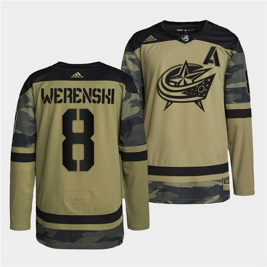 Men Columbus Blue Jackets 8 Zach Werenski 2022 Camo Military Appreciation Night Stitched jersey