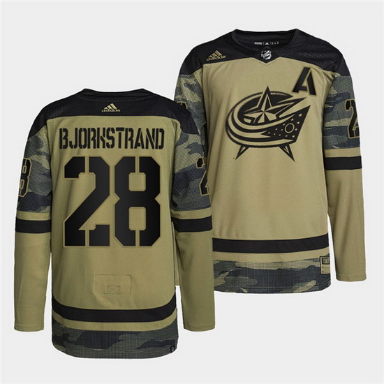 Men Columbus Blue Jackets 28 Oliver Bjorkstrand 2022 Camo Milita