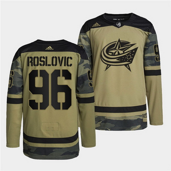 Men Columbus Blue Jackets 96 Jack Roslovic 2022 Camo Military Appreciation Night Stitched jersey