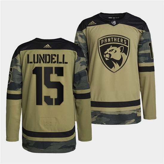 Men Florida Panthers 15 Anton Lundell 2022 Camo Military Appreci