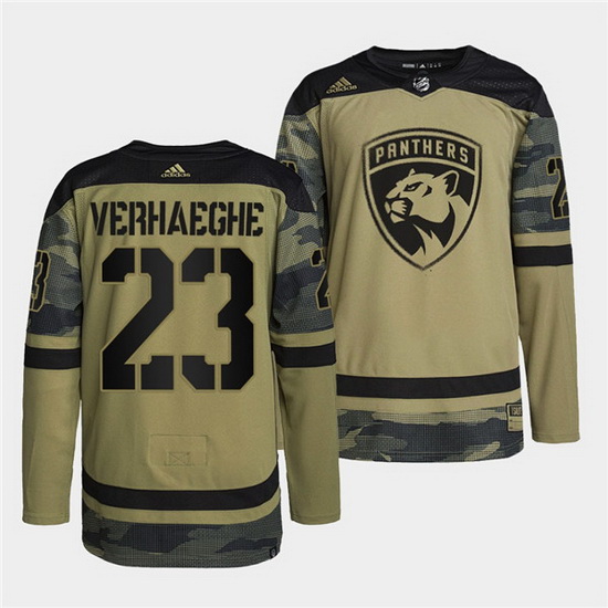 Men Florida Panthers 23 Carter Verhaeghe 2022 Camo Military Appreciation Night Stitched jersey