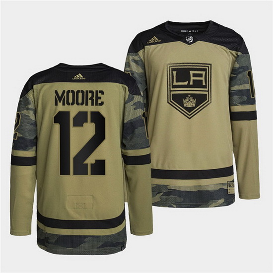 Men Los Angeles Kings 12 Trevor Moore 2022 Camo Military Appreci