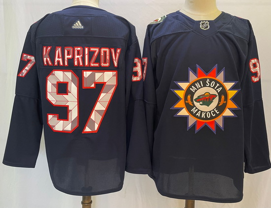 Men Minnesota Wild 97 Kirill Kaprizov Navy 2022 Adidas jersey