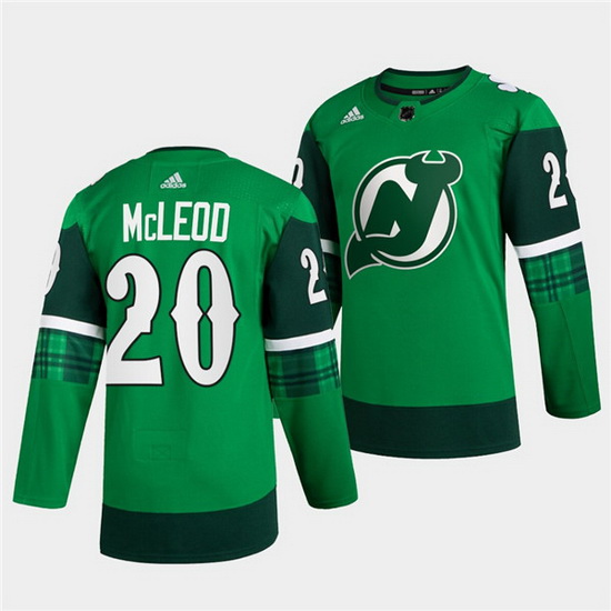 Men New jerseyy Devils 20 Michael McLeod Green Warm Up St Patricks Day Stitched jersey