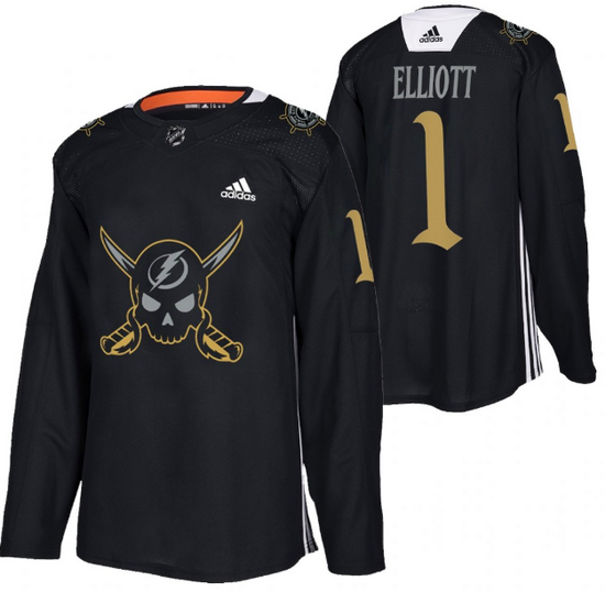 Men Tampa Bay Lightning 1 Brian Elliott Black Gasparilla Inspired Pirate Themed Warmup Stitched jers