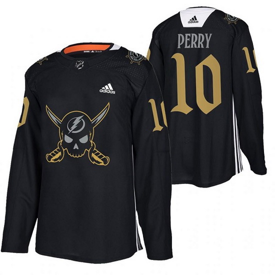 Men Tampa Bay Lightning 10 Corey Perry Black Gasparilla Inspired Pirate Themed Warmup Stitched jerse