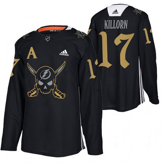 Men Tampa Bay Lightning 17 Alex Killorn Black Gasparilla Inspired Pirate Themed Warmup Stitched jers