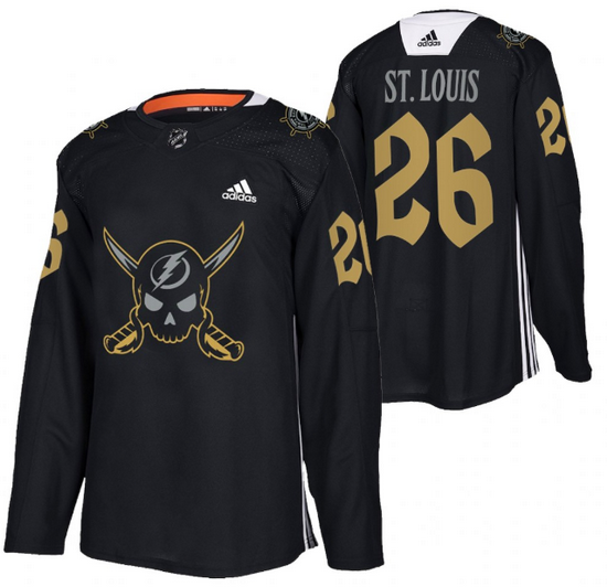 Men Tampa Bay Lightning 26 Martin St  Louis Black Gasparilla Inspired Pirate Themed Warmup Stitched 