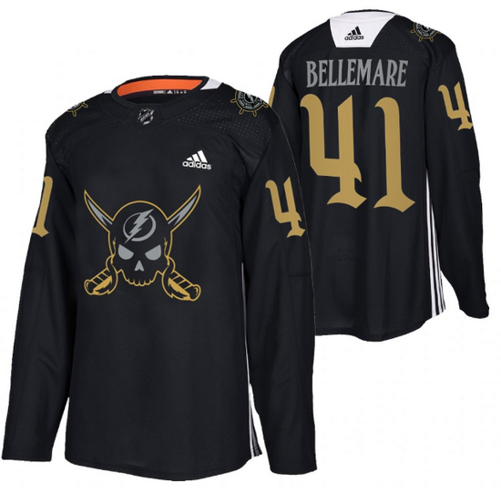 Men Tampa Bay Lightning 41 Pierre Edouard Bellemare Black Gasparilla Inspired Pirate Themed Warmup S