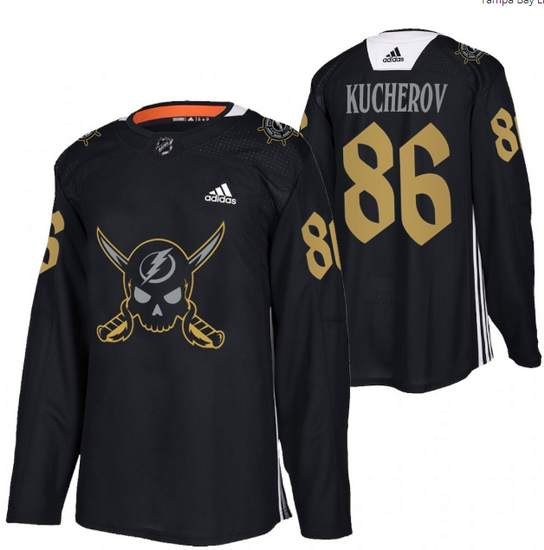 Men Tampa Bay Lightning 86 Nikita Kucherov Black Gasparilla Inspired Pirate Themed Warmup Stitched j