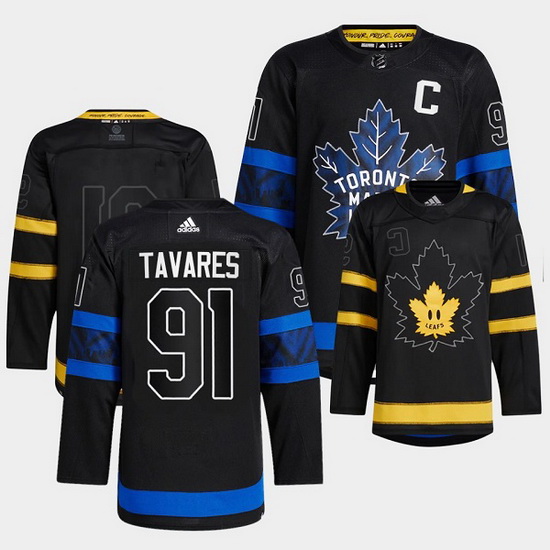 Men Toronto Maple Leafs Black 91 John Tavares Alternate Premier Breakaway Reversible Stitched jersey