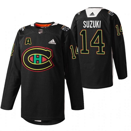 Men Montreal Canadiens 14 Nick Suzuki 2022 Black Warm Up History