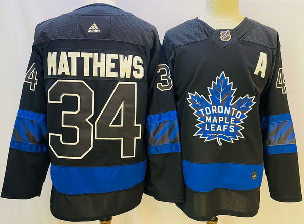 Men Toronto Maple Leafs Black 34 Auston Matthews Alternate Premier Breakaway Reversible Stitched jer