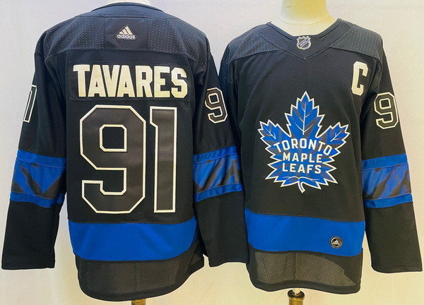 Men Toronto Maple Leafs Black 91 John Tavares Alternate Premier 