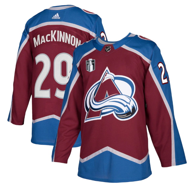 Men Colorado Avalanche 29 Nathan MacKinnon 2022 Burgundy Stanley Cup Final Patch Stitched Jersey