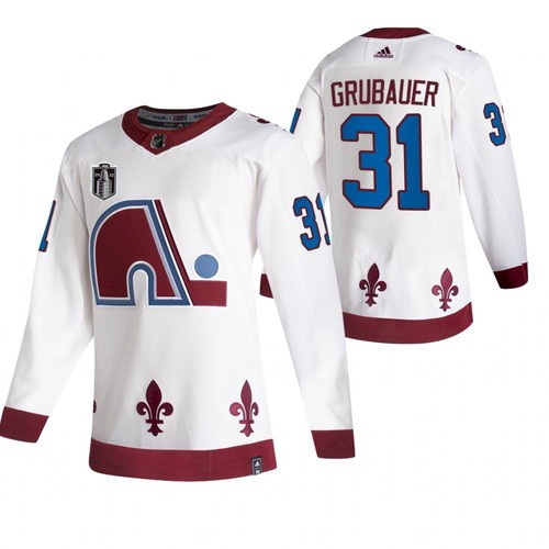 Men Colorado Avalanche 31 Philipp Grubauer White 2022 Stanley Cup Final Patch Reverse Retro Stitched