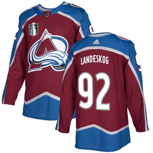 Men Colorado Avalanche 92 Gabriel Landeskog 2022 Burgundy Stanley Cup Final Patch Stitched Jersey