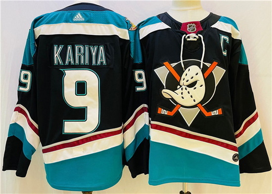 Men Anaheim Ducks 9 Paul KariyaBlack Teal Stitched Jersey