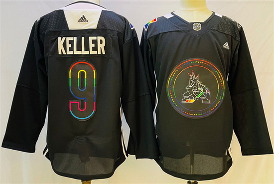 Men Arizona Coyotes 9 Clayton Keller 2022 Black Pride Night Stitched Jersey