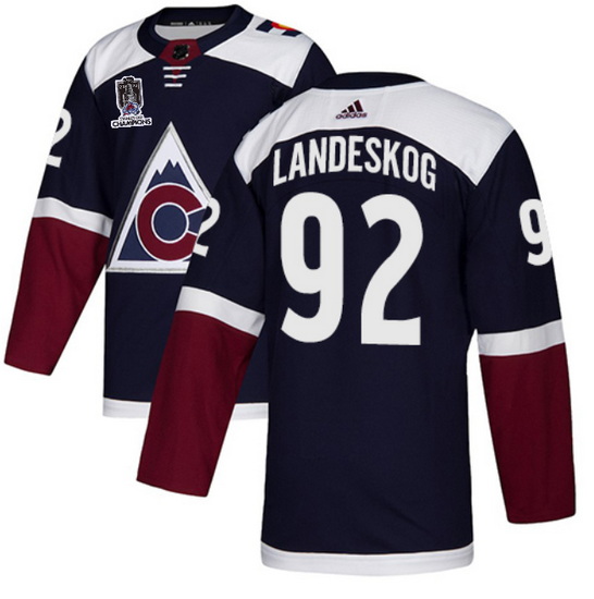 Men Colorado Avalanche 92 Gabriel Landeskog 2022 Navy Stanley Cup Champions Patch Stitched Jersey