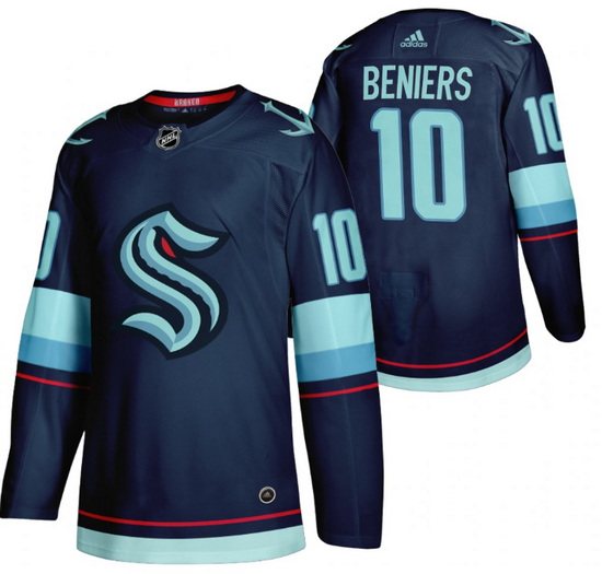 Men Seattle Kraken 10 Matty Beniers Navy Stitched Jersey