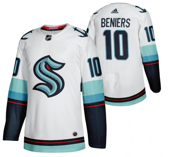 Men Seattle Kraken 10 Matty Beniers White Stitched Jersey