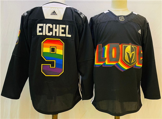 Men Vegas Golden Knights 9 Jack Eichel 2022 Black Pride Night Stitched Jersey