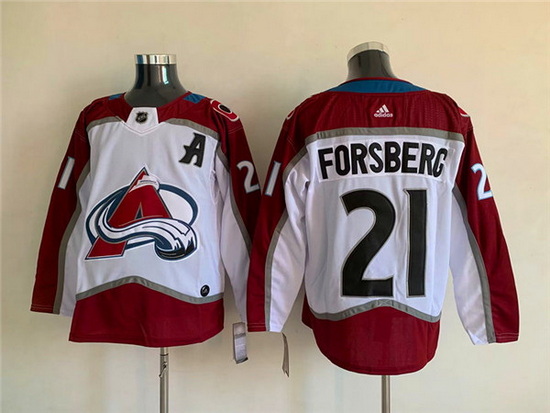 Men Colorado Avalanche 21 Peter Forsberg White Stitched Jersey