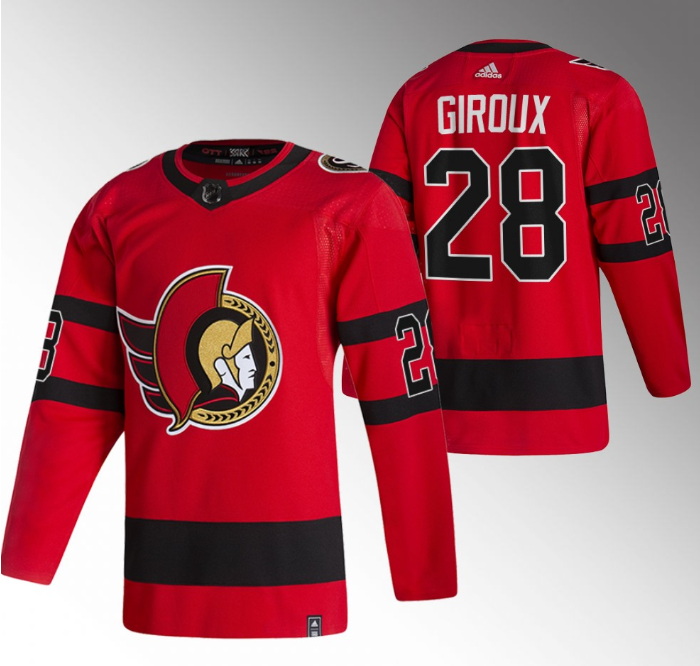 Men Ottawa Senators 28 Claude Giroux 2021 Red Reverse Retro Stitched Jersey