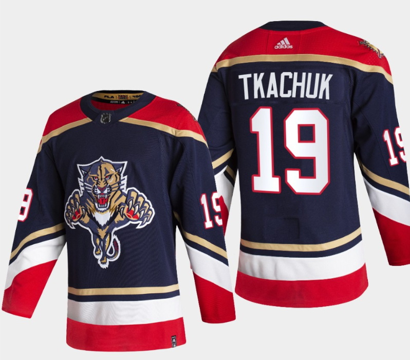 Men Florida Panthers 19 Matthew Tkachuk 2022 Navy Reverse Retro Stitched Jersey