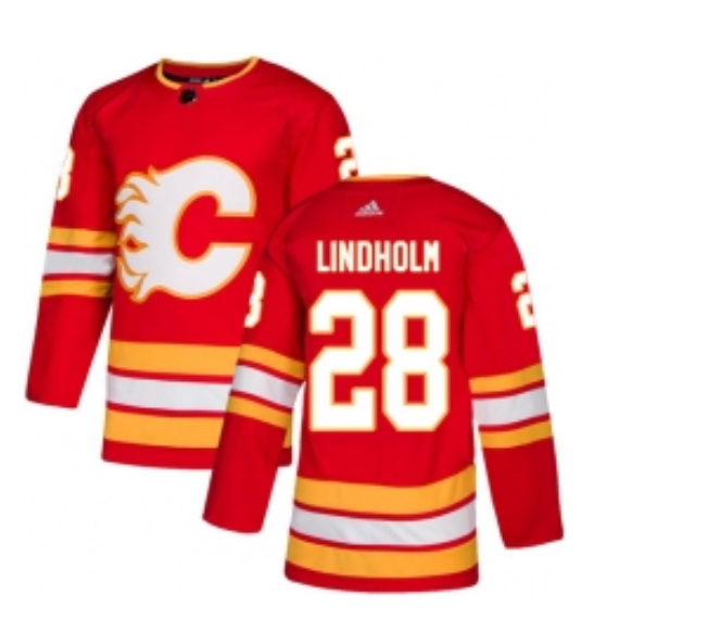 Men Calgary Flames 28 Elias Lindholm Red Stitched NHL Jersey