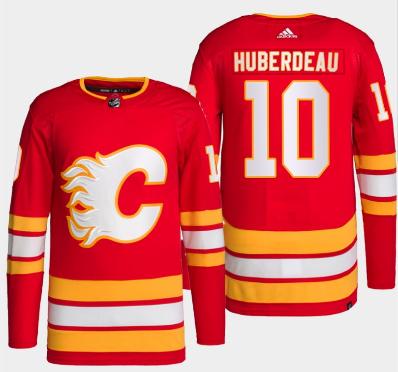 Men Calgary Flames 10 Jonathan Huberdeau Red Stitched Jersey