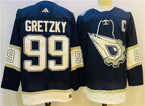 Men Edmonton Oilers 99 Wayne Gretzky Navy White Stitched Jersey