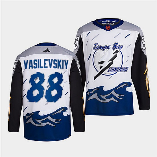 Men Tampa Bay Lightning 88 Andrei Vasilevskiy White 2022 Reverse Retro Stitched Jersey