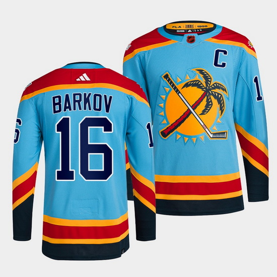 Men Florida Panthers 16 Aleksander Barkov Blue 2022 Reverse Retro Stitched Jersey