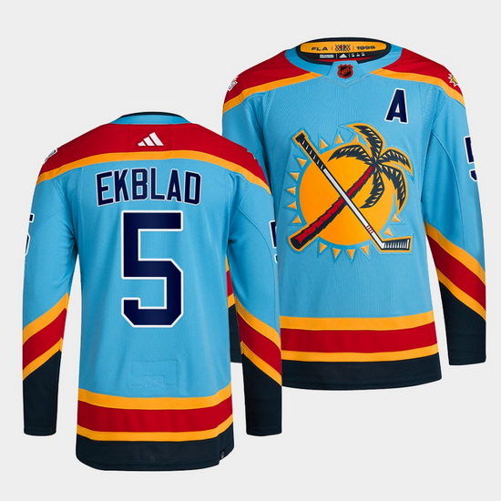 Men Florida Panthers 5 Aaron Ekblad Blue 2022 Reverse Retro Stitched Jersey