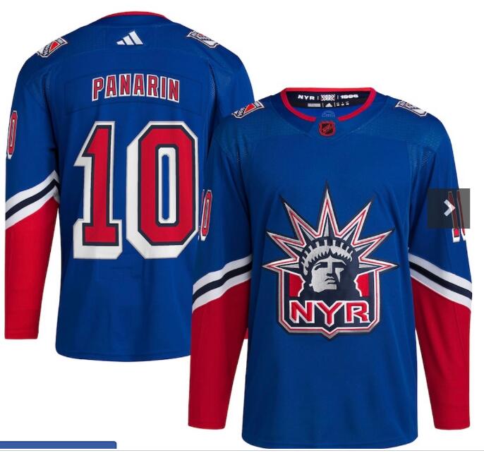 Men New York Rangers 10 Artemi Panarin Blue 2022 Reverse Retro Stitched Jersey