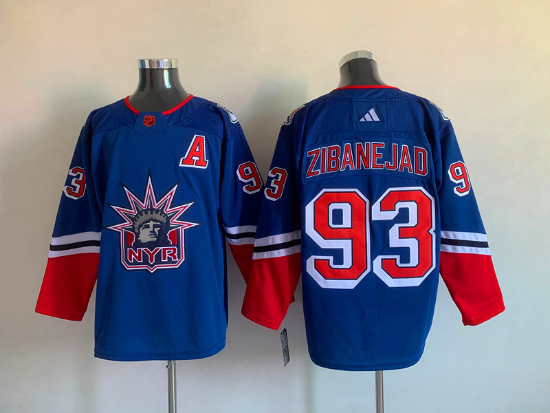 Men New York Rangers Mika Zibanejad #93 Blue 2022 Reverse Retro Stitched Jersey