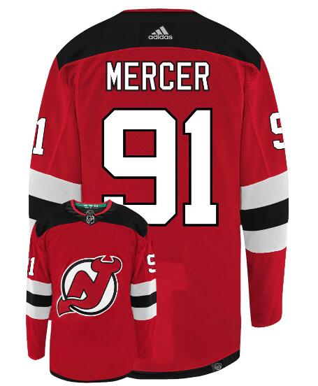 Men New Jersey Devils Dawson Mercer #91 Adidas Red Authentic NHL Hockey Jersey