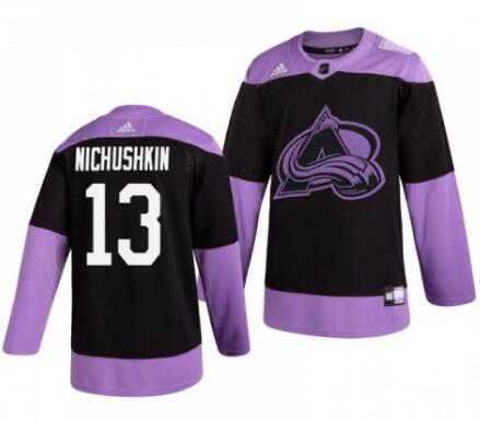 Men Colorado Avalanche Valeri Nichushkin #13 Black Hockey Fights Cancer Practice Jersey