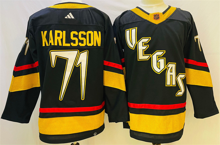 Men Vegas Golden Knights 71 William Karlsson Black 2022 23 Reverse Retro Stitched Jersey