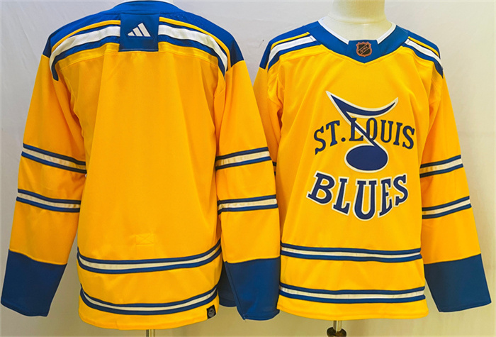 Men St  Louis Blues Blank Yellow 2022 23 Reverse Retro Stitched Jersey