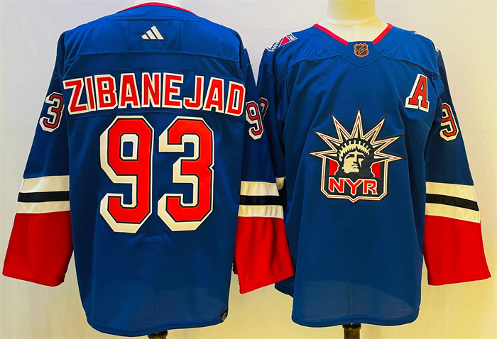 Men New York Rangers 93 Mika Zibanejad Blue 2022 23 Reverse Retro Stitched Jersey