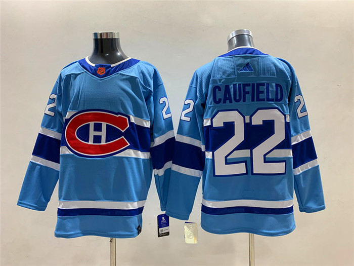 Men Montreal Canadiens 22 Cole Caufield 2022 23 Reverse Retro Stitched Jersey